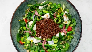 Sałatka z quinoą, bobem, szparagami i ricottą