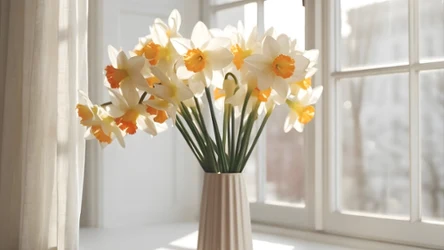 Bukiet białych narcyzów na okiennym parapecie