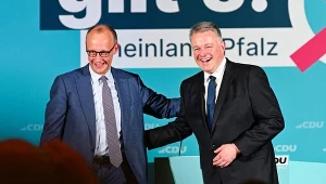 Kanclerz Niemiec Friedrich Merz i lider CDU w Nadrenii-Palatynacie Gordon Schnieder 