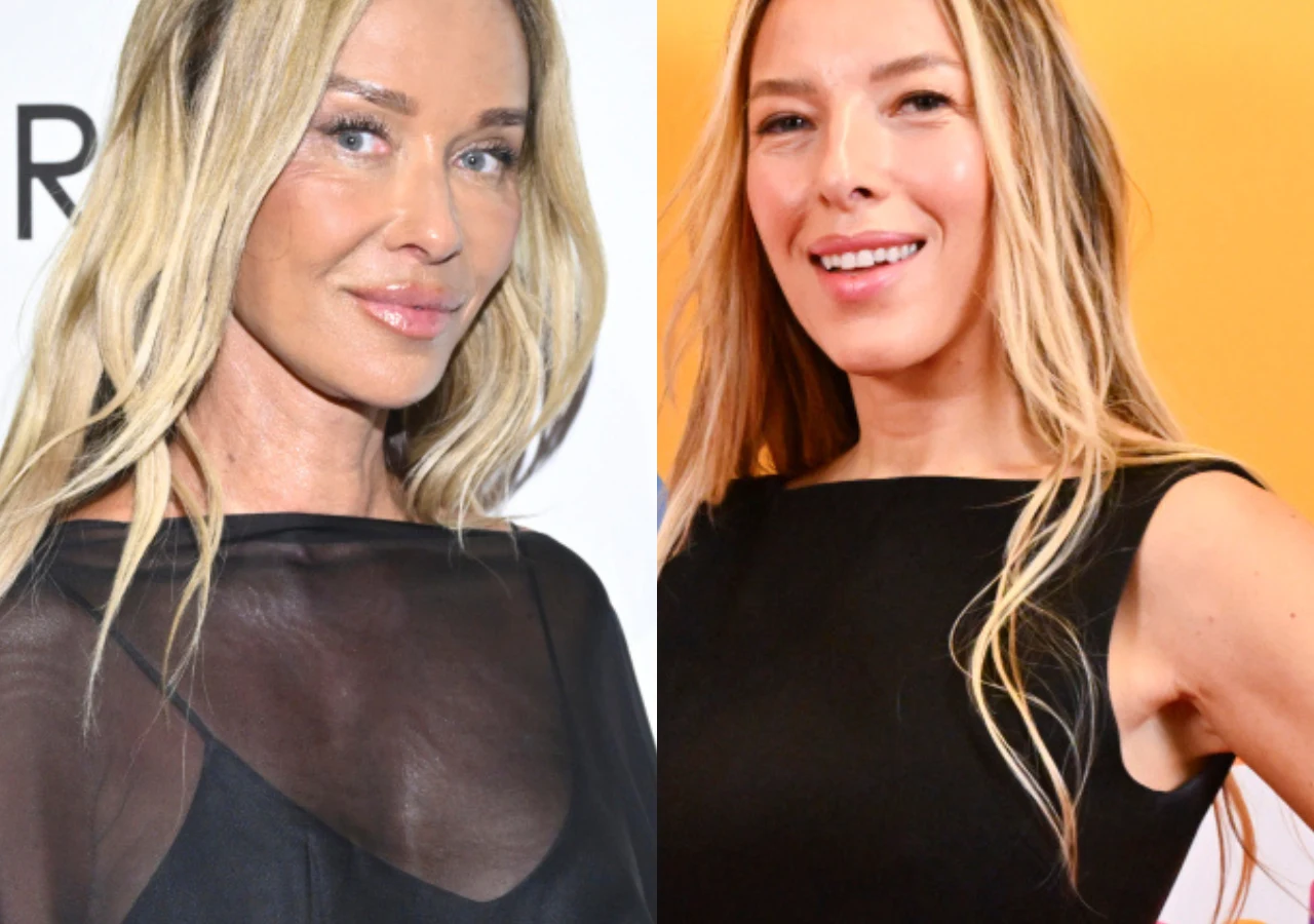 Joanna Przetakiewicz, Ewa Chodakowska Joanna Przetakiewicz i Ewa Chodakowska w czarnych strojach na jasnym tle, obie z długimi blond włosami