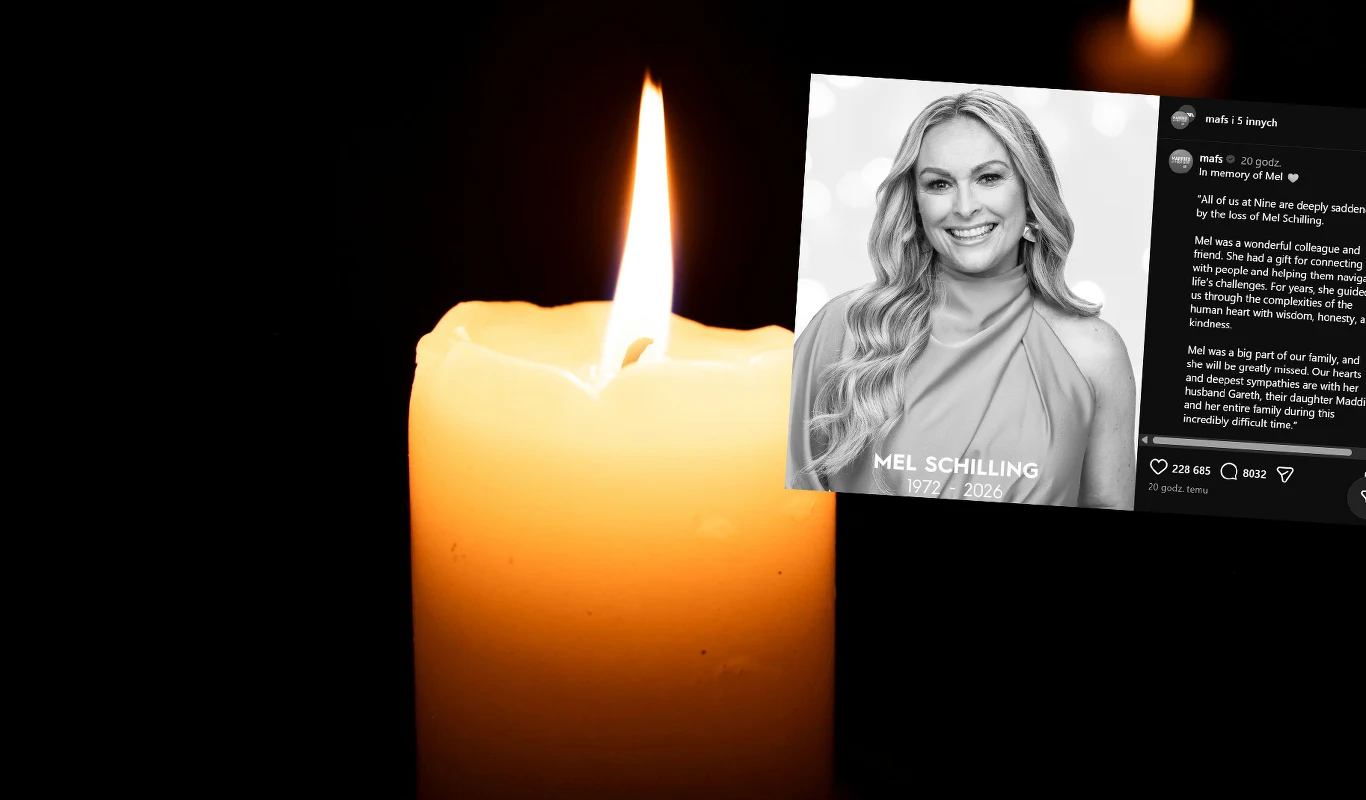 płonąca świeca na tle ciemności obok wklejonego czarno-białego zdjęcia uśmiechniętej kobiety z podpisem mel schilling oraz tekstem upamiętniającym osobę