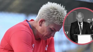 Anita Włodarczyk. W ramce jej ojciec Andrzej Włodarczyk