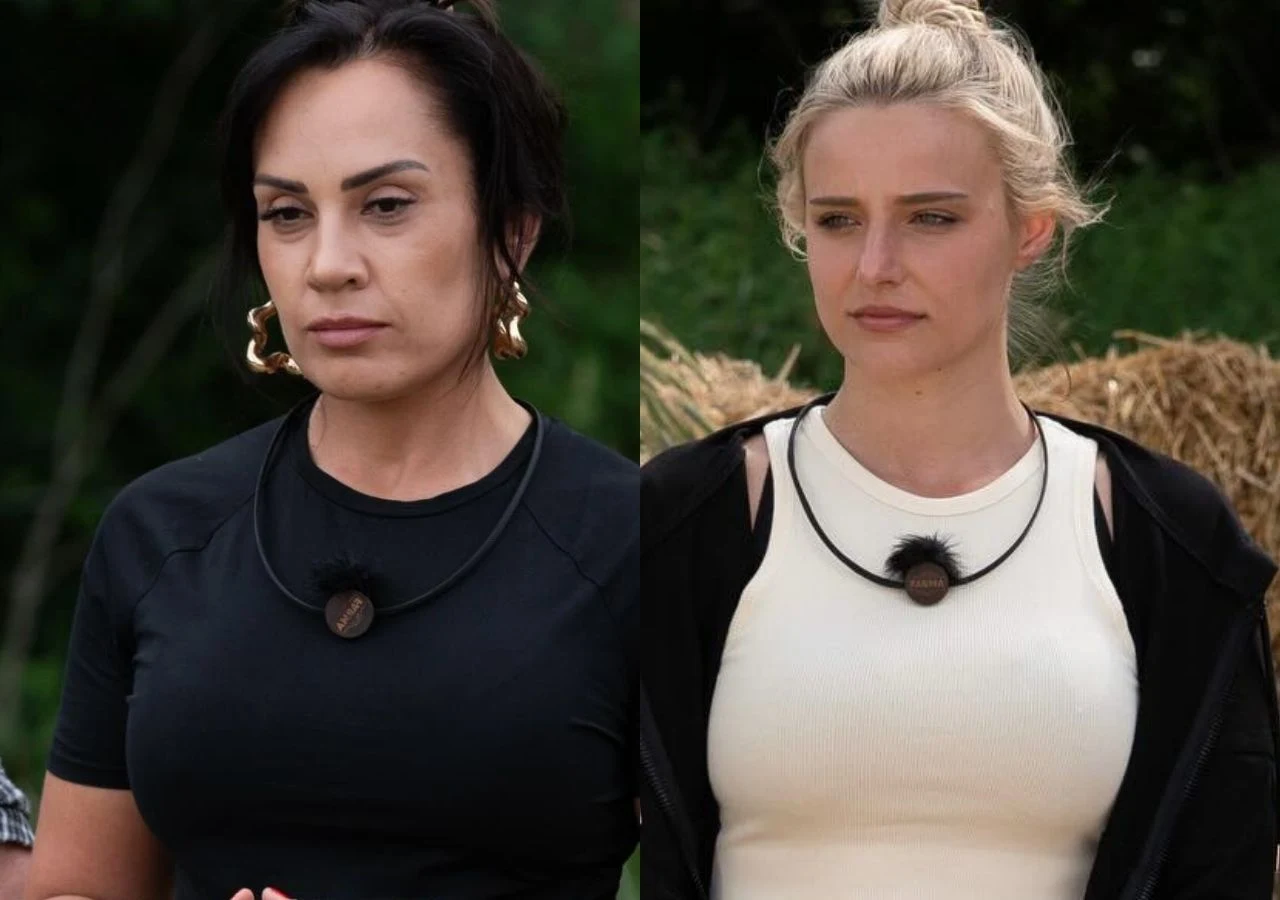 Uczestniczki programu "Farma": Karolina i Agnieszka Karolina i Agnieszka z programu „Farma” stoją obok siebie na tle siana i zieleni.