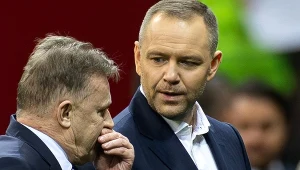 Karol Nawrocki i Cezary Kulesza, mecz Polska - Albania na Stadionie Narodowym w Warszawie