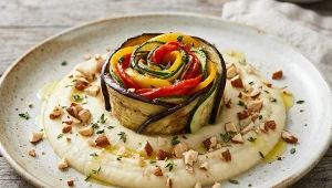Ratatouille – z czosnkowym purée i prażonymi migdałami