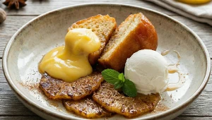 Pieczony ananas z babą rumową i cytrynowym curdem