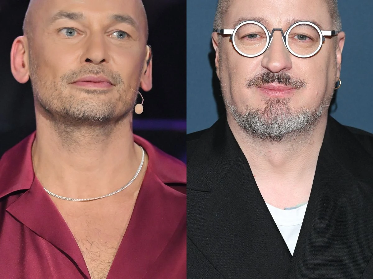 Tomasz Wygoda, Piotr Kędzierski Tomasz Wygoda w bordowej koszuli, obok Piotr Kędzierski w marynarce i okularach, zdjęcie portretowe.