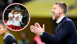 Na zdjęciu selekcjoner reprezentacji Szwecji Graham Potter oraz - z lewej - polscy piłkarze