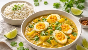 Curry z jajkami i ryżem basmati