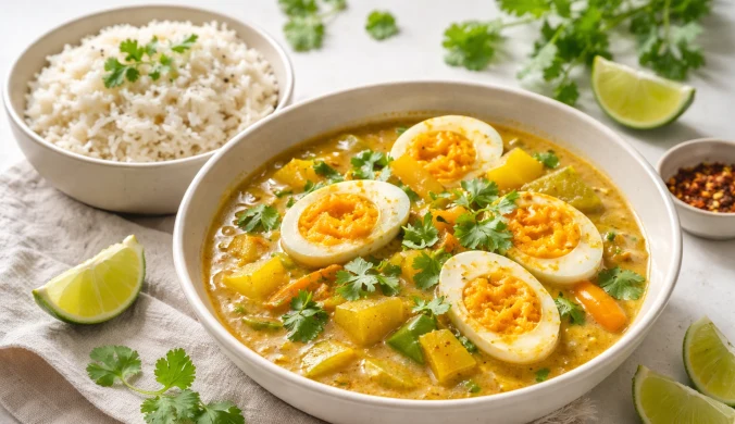 Curry z jajkami i ryżem basmati