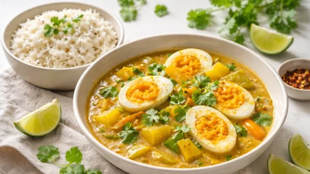 Curry z jajkami i ryżem basmati