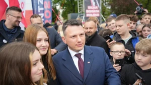 Sławomir Mentzen podczas spotkania z wyborcami w kampanii prezydenckiej w 2025 roku, Nowy Sącz