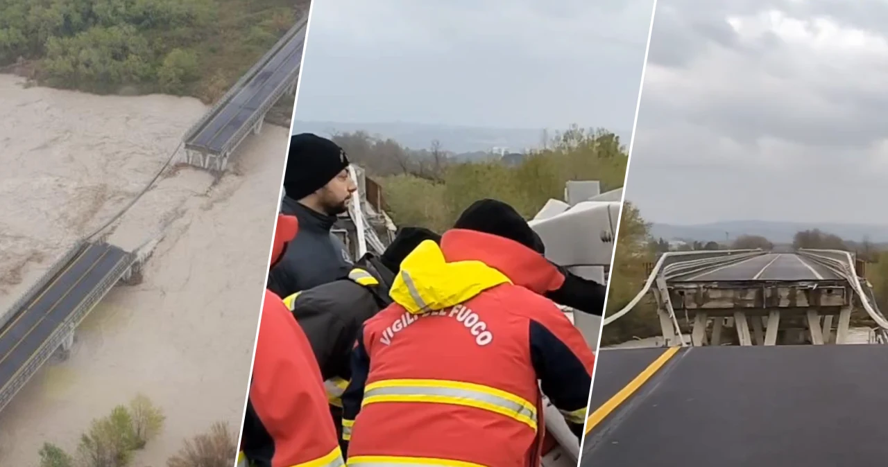 Zdjęcie: Poszukiwania zaginionego mężczyzny po zawaleniu mostu na rzece Trigno