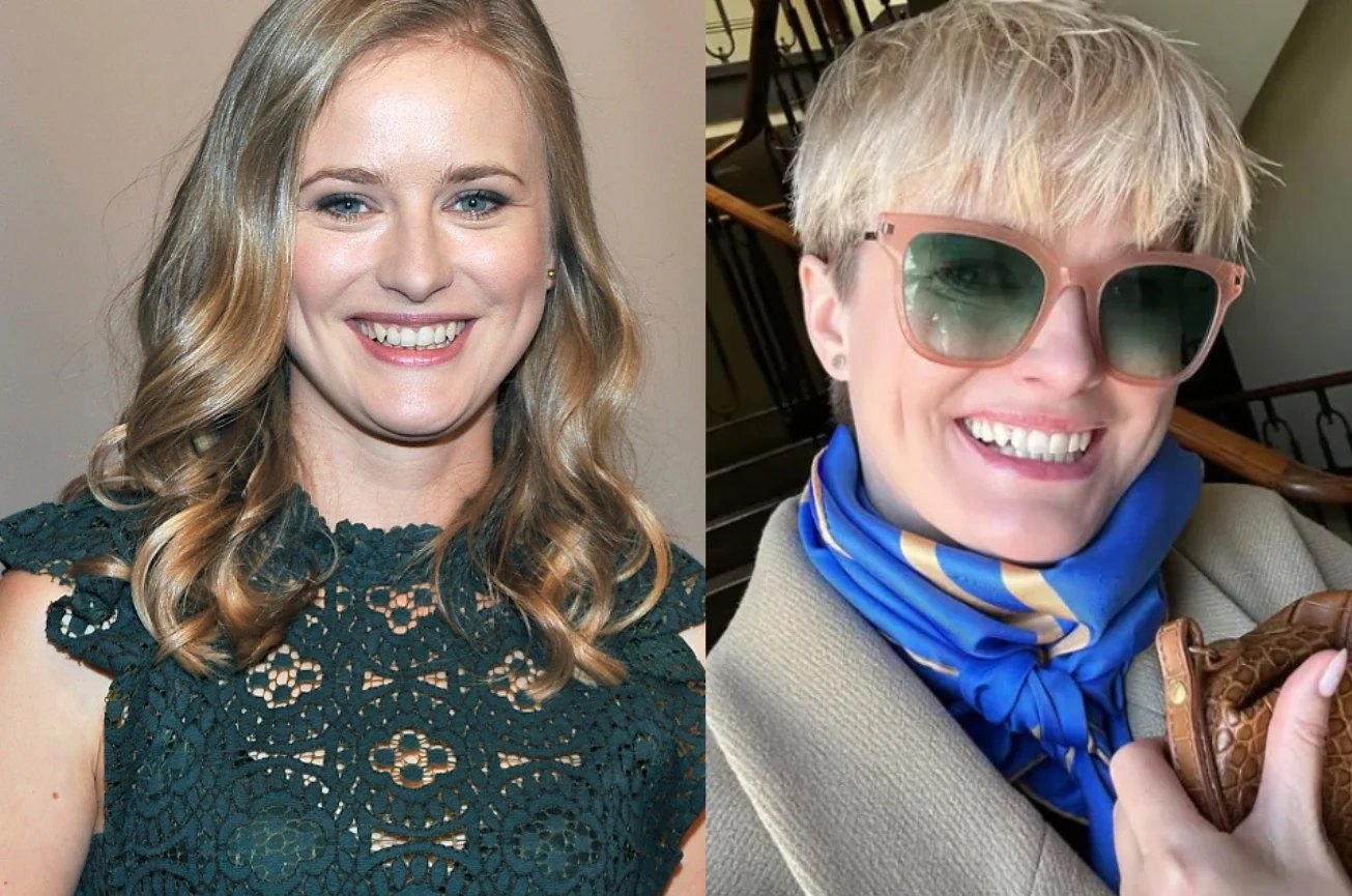 Dwie kobiety sfotografowane osobno; po lewej kobieta z długimi, falującymi blond włosami w ciemnozielonej koronowej sukience, uśmiechnięta, po prawej kobieta w dużych, jasnoróżowych okularach przeciwsłonecznych, z krótkimi blond włosami, jasnym płaszcz...