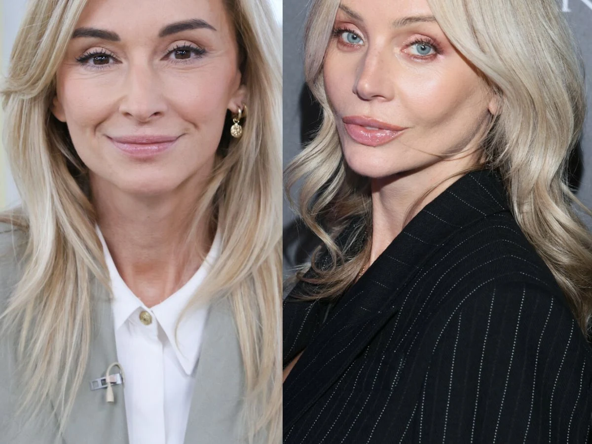 Martyna Wojciechowska, Agnieszka Woźniak-Starak Martyna Wojciechowska i Agnieszka Woźniak-Starak – obie elegancko ubrane, jasne i ciemne marynarki, blond włosy.