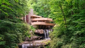 Dom fallingwater zaprojektowany przez Franka Lloyda Wrighta