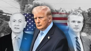 Binjamin Netanjahu, Donald Trump i Pete Hegseth. Grafika - Magdalena Piasecka