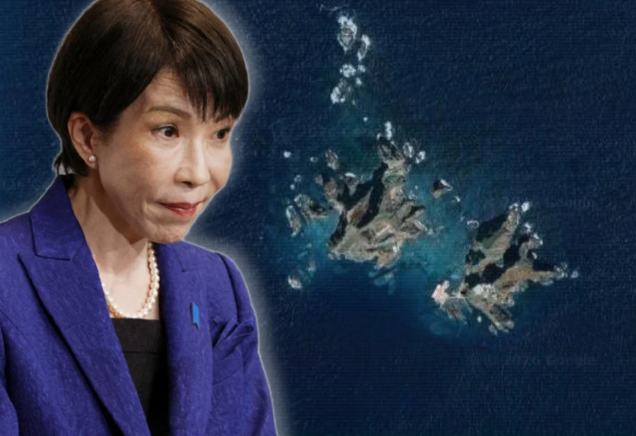 Japonia wysuwa roszczenia wobec wysp Dokdo Premier Japonii Sanae Takaichi oraz mapa wysp Dokdo