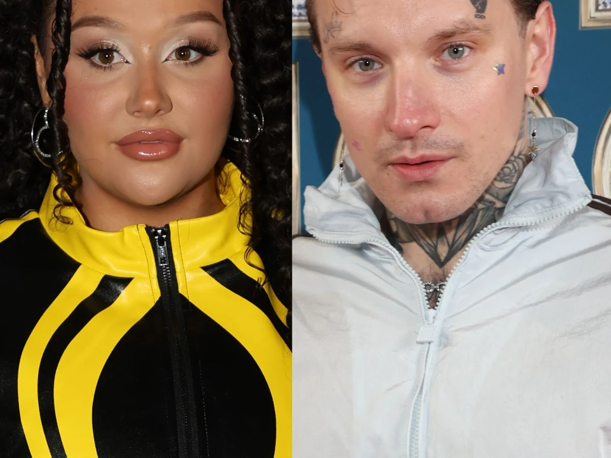 Oliwka Brazil, Smolasty Oliwka Brazil i Smolasty na tle niebieskiej ścianki; ona w żółto-czarnej bluzie, on w jasnej kurtce z tatuażami.