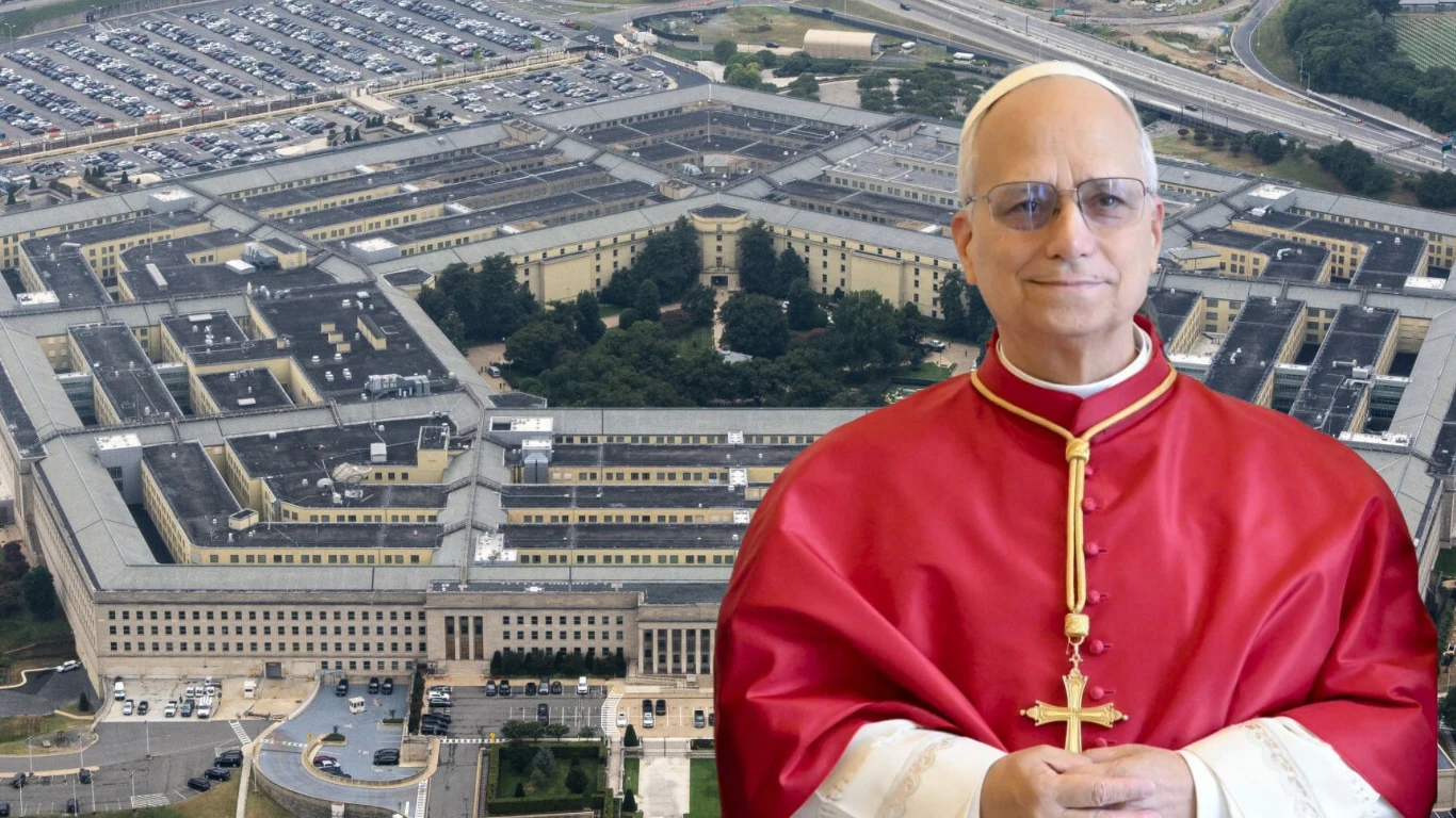 Watykan reaguje na doniesienia mediów w sprawie USA (zdj. ilustracyjne) Papież Leon XIV na tle Pentagonu