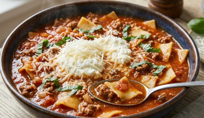 Zupa pomidorowo-mięsna z makaronem lasagne