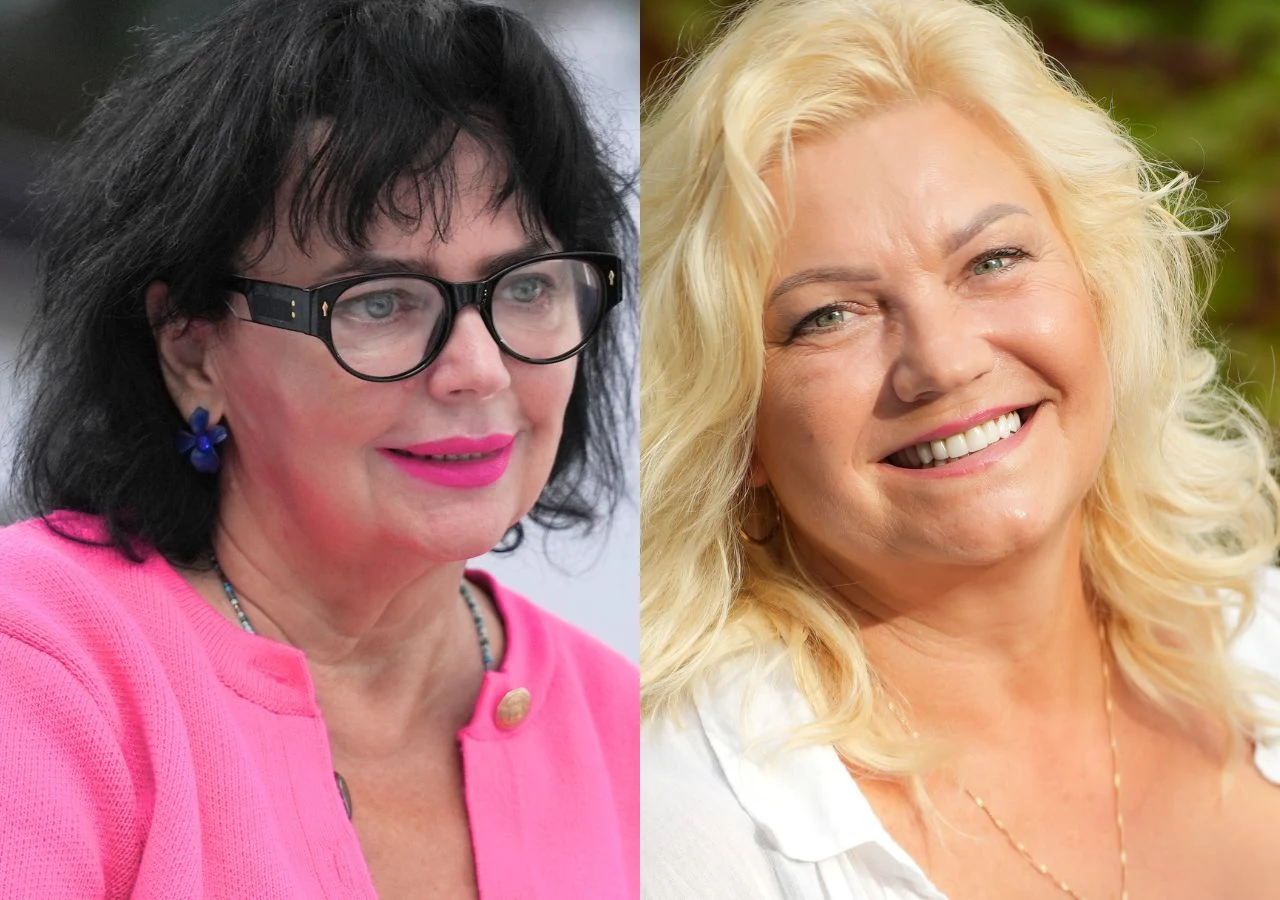 "Sanatorium miłości": Bożena Siedlińska z Bydgoszczy i Emilia Gajos z Ozorkowa Bożena Siedlińska i Emilia Gajos w "Sanatorium miłości". Jedna w różowej marynarce, druga w białej bluzce, obie w średnim wieku.