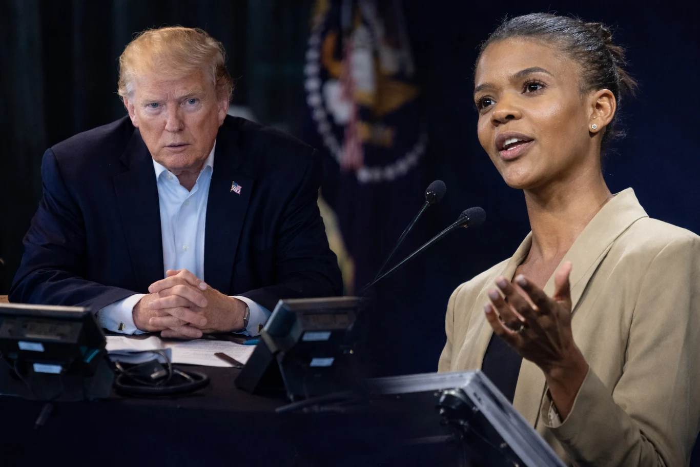 Zwolennicy MAGA odpowiadają na krytykę Donalda Trumpa Prezydent USA Donald Trump i prawicowa dziennikarka Candace Owens