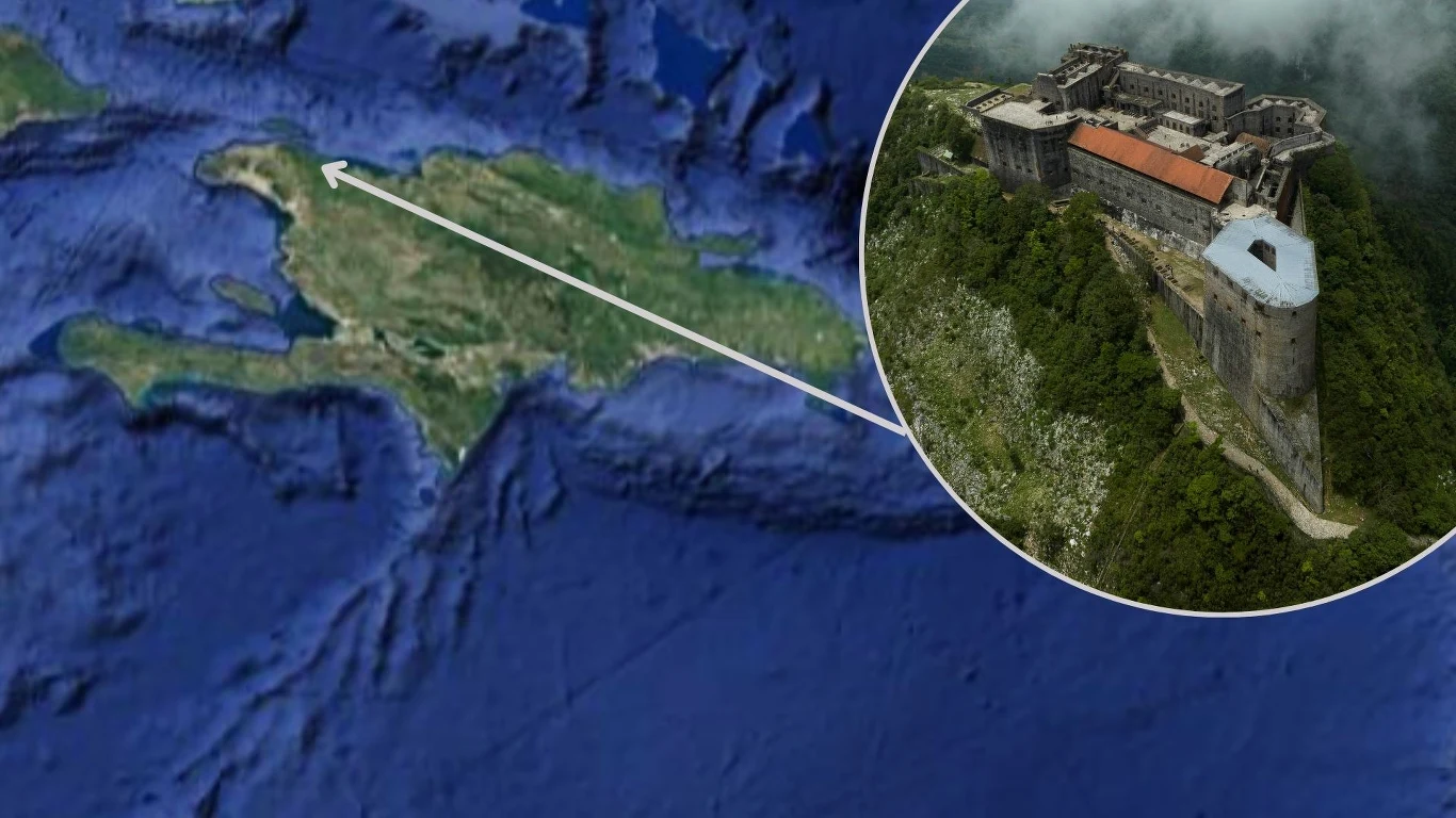 Haiti. Panika przy wejściu do Cytadeli Laferriere (zdj. ilustracyjne) Cytadela Laferriere na tle mapy Haiti