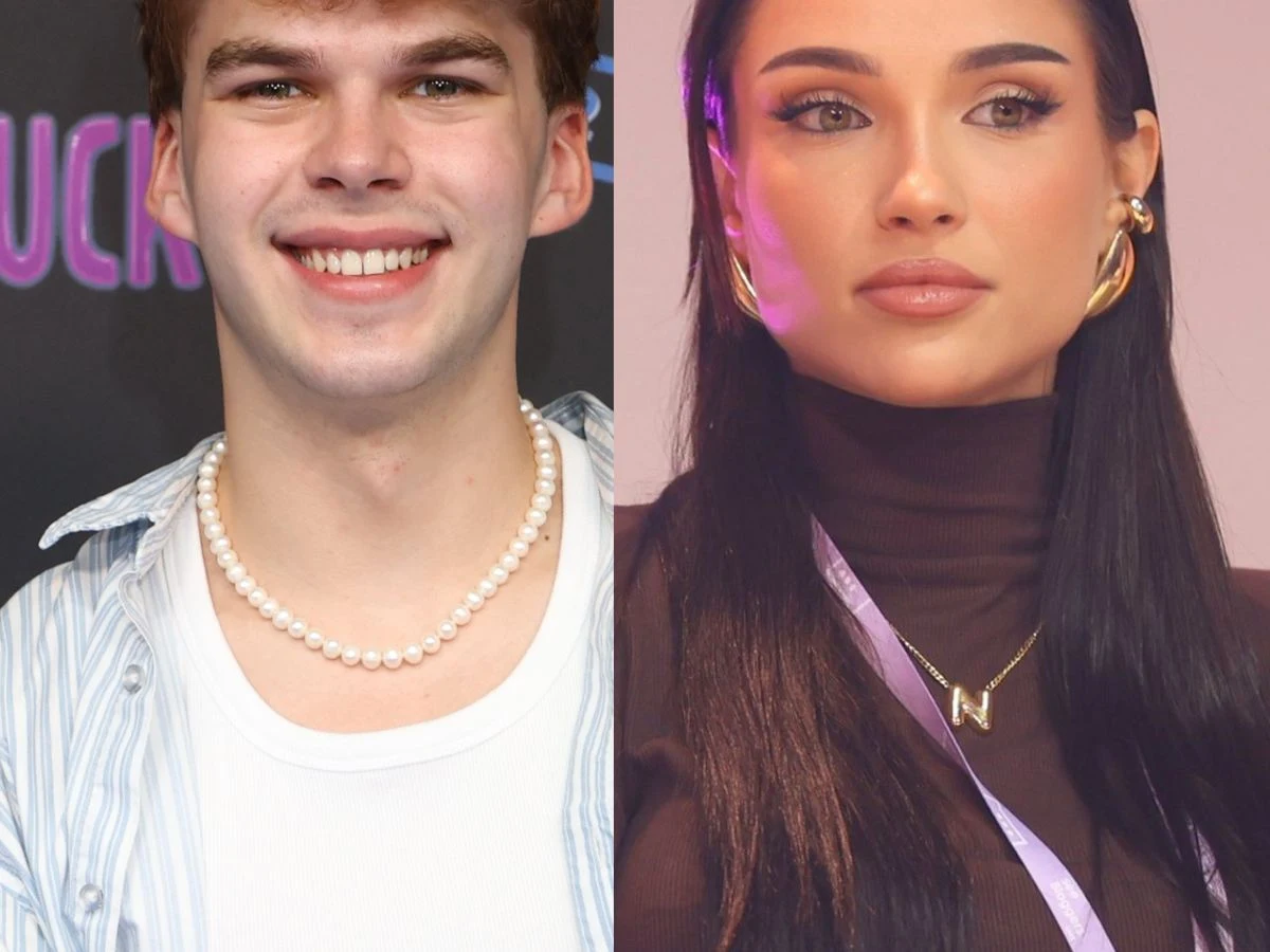 Kacper Porębski "Jasper" i Natalia Karczmarczyk "Natsu" Kacper Porębski „Jasper” w jasnej koszuli i Natsu w brązowym golfie, na wspólnym zdjęciu.