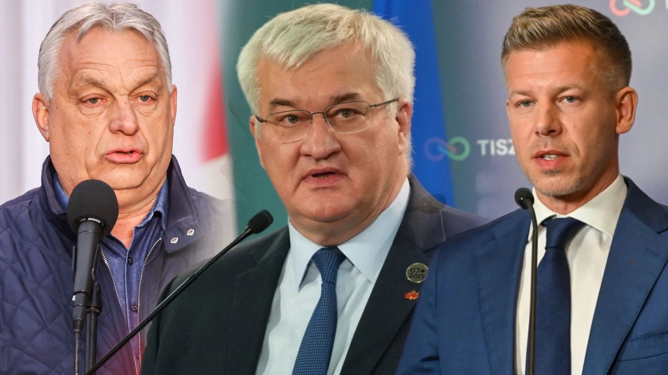 Andrij Sybiha cofnął rekomendacje. Ukraińcy mogą bez obaw jechać na Węgry Viktor Orban, Andrij Sybiha i Peter Magyar przed mikrofonami podczas konferencji prasowej.