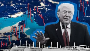 Donald Trump chce całkowitej morskiej blokady cieśniny Ormuz. Grafika: Lidia Ławecka