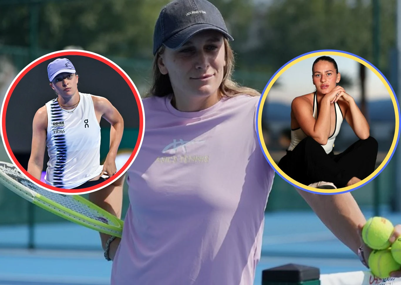 Sandra Zaniewska na pierwszym planie. W mniejszych kadrach Iga Świątek oraz podopieczna polskiej trenerki Marta Kostiuk article cover