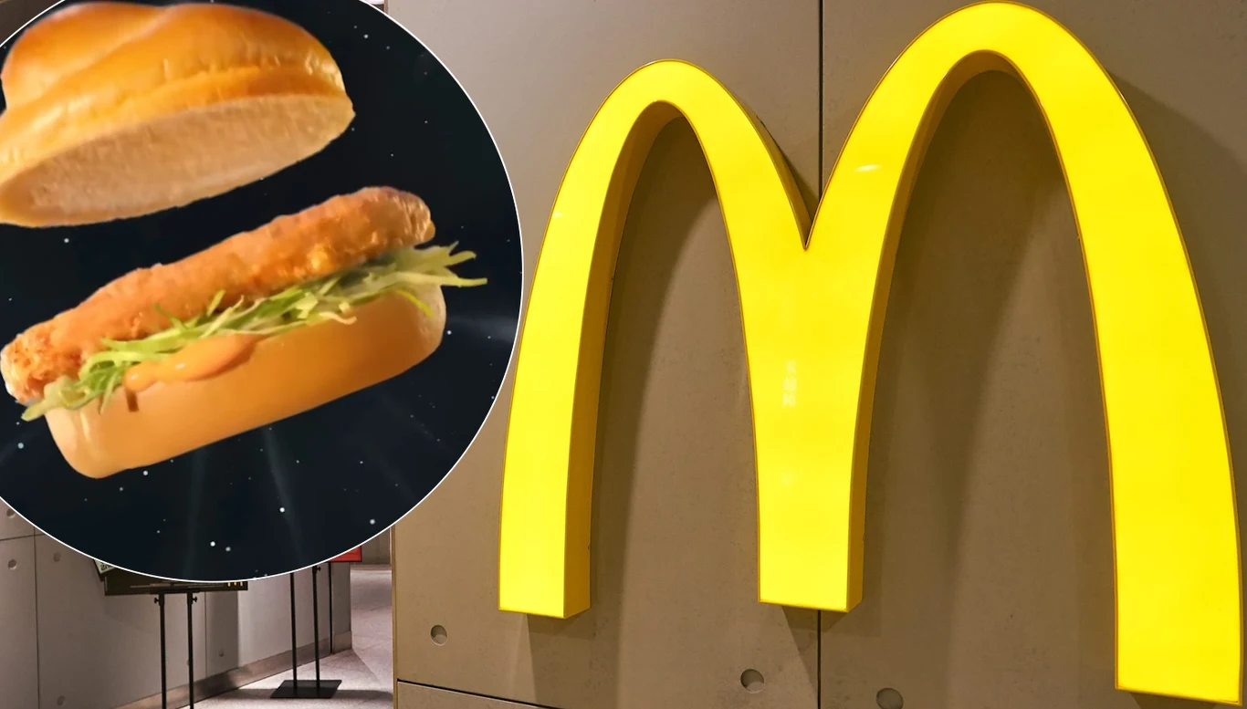 McDonald’s zaskakuje nową promocją. Kultowa kanapka wraca w wielkim stylu Logo McDonald's na szarej ścianie i kanapka z panierowanym kurczakiem, sałatą i sosem w bułce na pierwszym planie