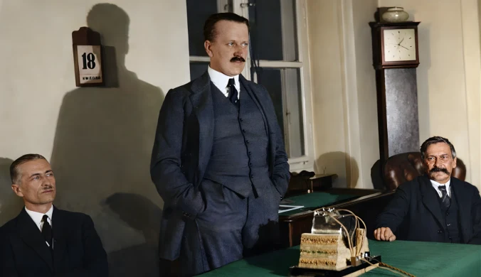 Władysław Raczkiewicz, Aleksander Skrzyński i Władysław Grabski podczas oficjalnej inauguracji polskiej radiofonii, 18 kwietnia 1926 roku