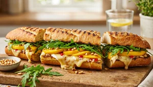 Grillowana bagietka z serem brie, mango i orzeszkami piniowymi