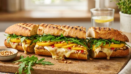 Grillowana bagietka z serem brie, mango i orzeszkami piniowymi