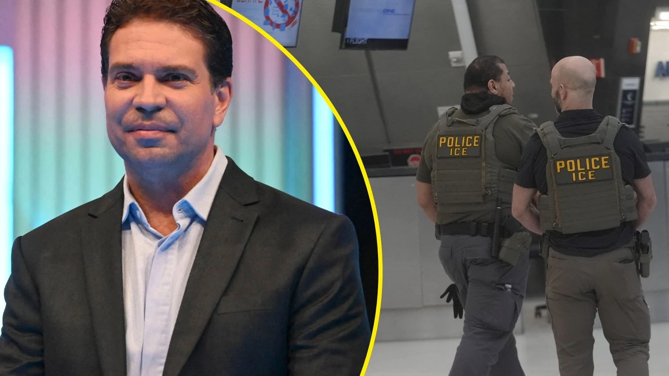 Brazylijski polityk Alexandre Ramagem zwolniony przez ICE - nie miał przy sobie wizy Alexandre Ramagem, obok amerykańscy strażnicy imigracyjni.