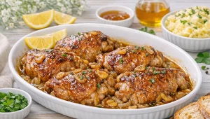 Udziec z indyka w sosie miodowo-czosnkowym - przepis Jurka Sobieniaka