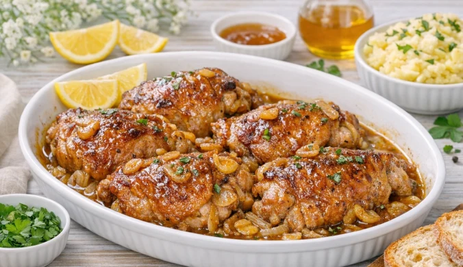 Udziec z indyka w sosie miodowo-czosnkowym - przepis Jurka Sobieniaka