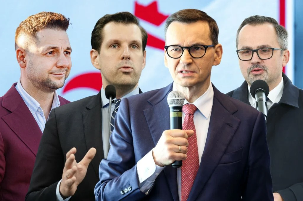 Politycy PiS: Patryk Jaki, Tobiasz Bocheński, Mateusz Morawiecki i Marcin Horała.