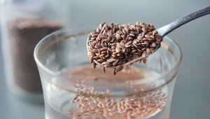 close up of chia seeds in a glass of water