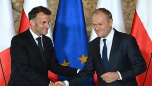 Prezydent Francji Emmanuel Macron i premier Donald Tusk podczas wspólnej konferencji w Gdańsku