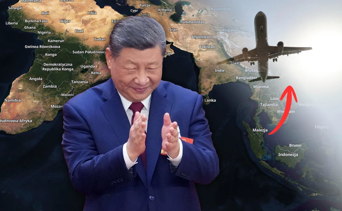 Tajwan oskarża Chiny o zablokowanie lotu prezydenta. "Represje" Przywódca Chin Xi Jinping na tle mapy i samolotu