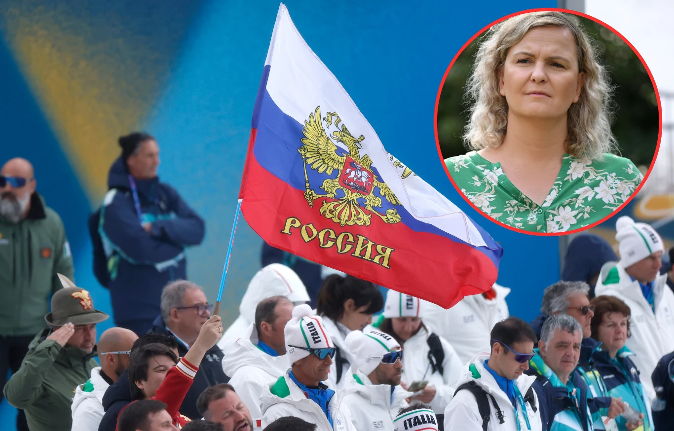 Otylia Jędrzejczak jest przeciwna rosyjskim barwom podczas zawodów pływackich. Podobne stanowisko mają Norwedzy Otylia Jędrzejczak na zdjęciu oraz tłum podczas zawodów z widoczną flagą Rosji z godłem.