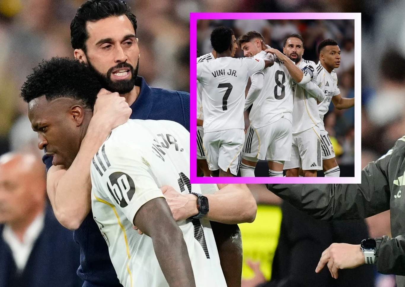 Alvaro Arbeloa odsunął Daniego Carvajala Alvaro Arbeloa i VInicius w uścisku / Dani Carvajal wśród piłkarzy Realu Madryt