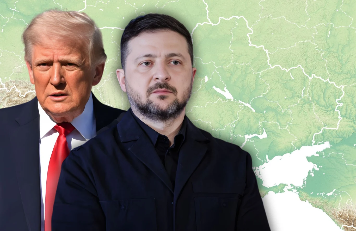 Włodymr Zełenski odniósł się do doniesień o propozycji przemianowania Donbasu na cześć Donalda Trumpa Donald Trump i Wołodymyr Zełenski na tle mapy Ukrainy