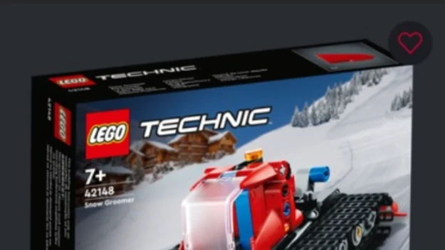 Opakowanie zestawu LEGO Technic z modelem czerwono-czarnego ratraka na tle ośnieżonych gór, wyraźnie widoczne logo LEGO oraz informacje o wieku użytkownika i numerze katalogowym zestawu.