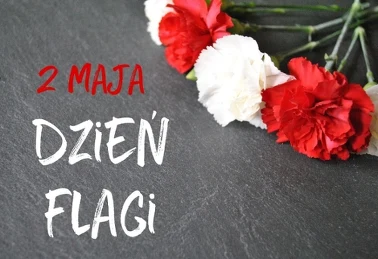 Biało-czerwona flaga Polski na drzewcu na tle niebieskiego nieba — Dzień Flagi 2 maja