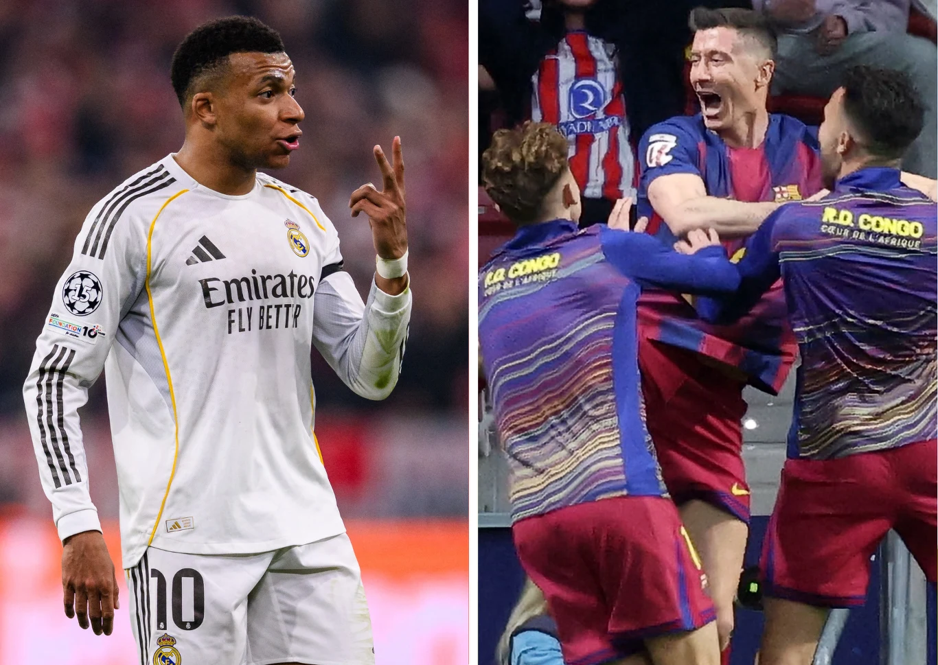 Robert Lewandowski i jego koledzy z FC Barcelona są blisko zgarnięcia mistrzostwa kraju. Real Madryt wciąż ma matematyczne szanse na odwrócenie niekorzystnego dla siebie trendu, ale... "Królewskich" czeka m.in. starcie z uciążliwym rywalem Piłkarz Realu Madryt w białym stroju z numerem 10 gestykuluje, czterech zawodników Barcelony świętuje bramkę