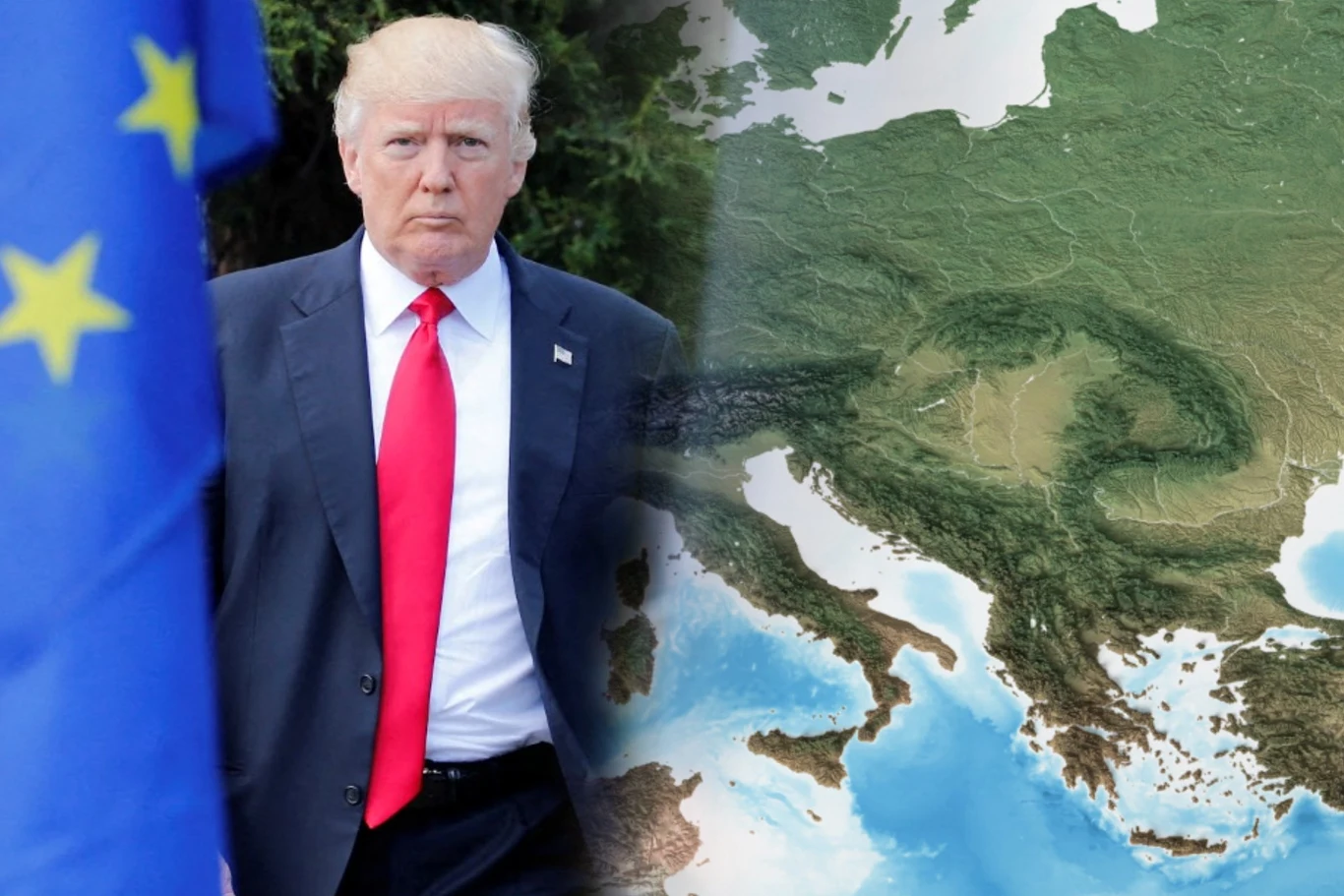 Donald Trump ma mieć powiazania z firmą, która chce wybudować gazociąg na Bałkanach Donald Trump na tle mapy Europy